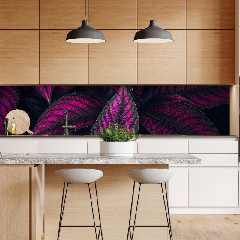 Naklejka repozycjonowalna tropikalne fioletowe liście na żółtym tle – Wallissimo®