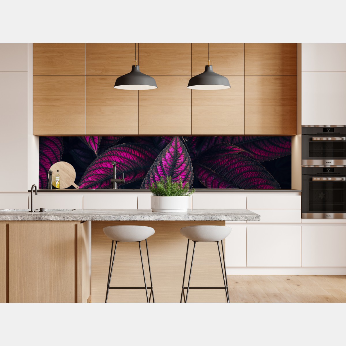 Naklejka repozycjonowalna intensywny fioletowy wzór liści – Wallissimo® Naklejka repozycjonowalna intensywny fioletowy wzór liści – Wallissimo®