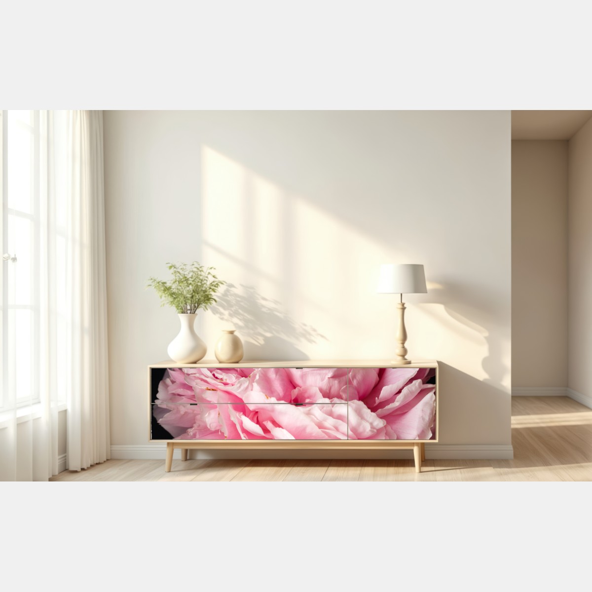Naklejka repozycjonowalna delikatna różowa piwonia zbliżenie – Wallissimo® Naklejka repozycjonowalna delikatna różowa piwonia zbliżenie – Wallissimo®