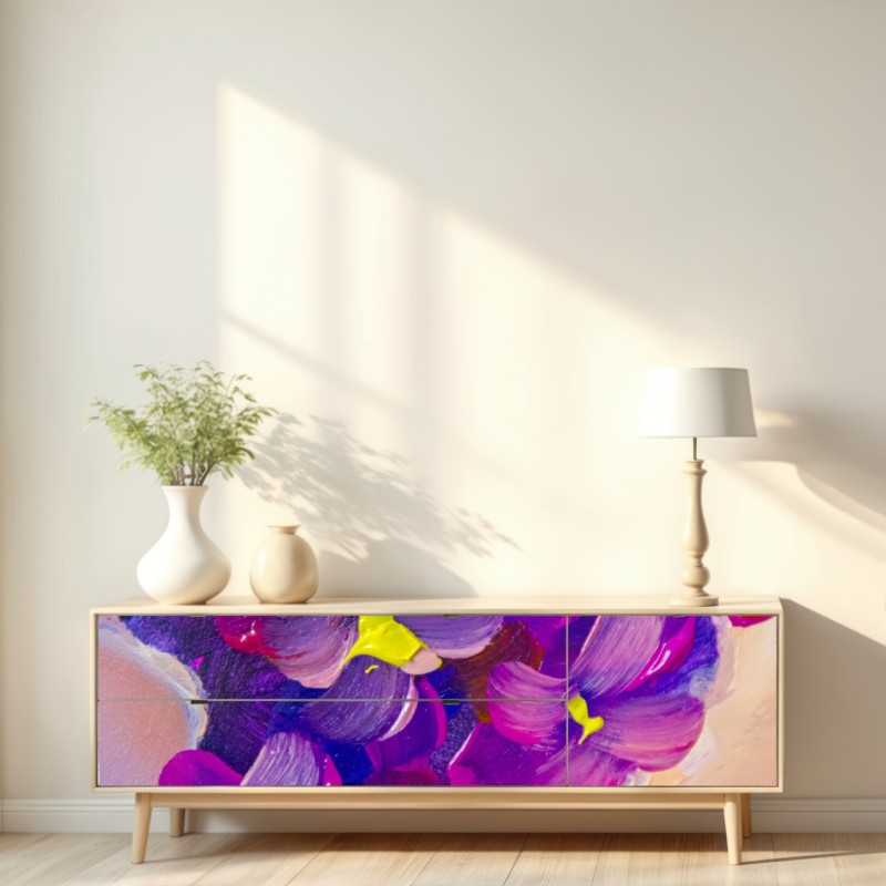 Naklejka repozycjonowalna wibrujący fioletowy bukiet kwiatów – Wallissimo® Naklejka repozycjonowalna wibrujący fioletowy bukiet kwiatów – Wallissimo®