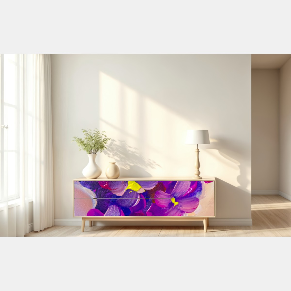 Naklejka repozycjonowalna wibrujący fioletowy bukiet kwiatów – Wallissimo® Naklejka repozycjonowalna wibrujący fioletowy bukiet kwiatów – Wallissimo®