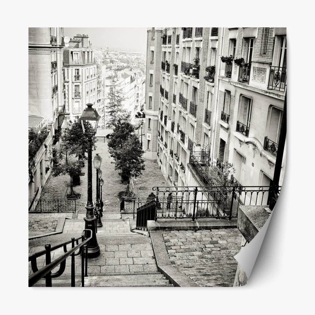 Naklejka repozycjonowalna paryskie schody w monochromie – Wallissimo® Naklejka repozycjonowalna paryskie schody w monochromie – Wallissimo®