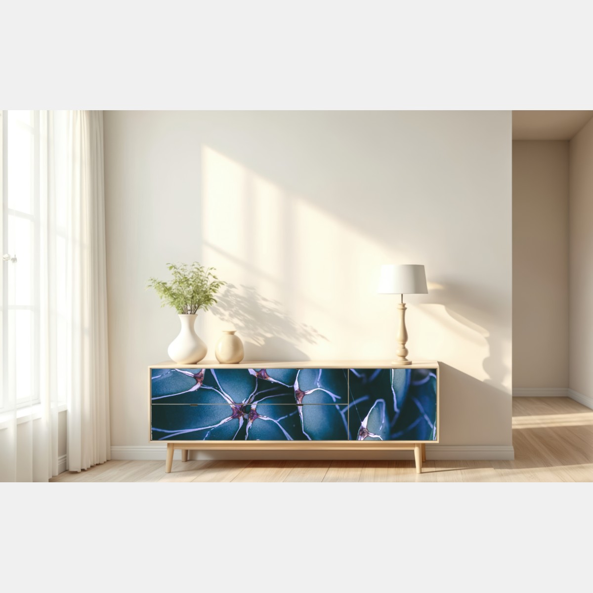 Naklejka repozycjonowalna geometryczne zbliżenie sukulenta w turkusie – Wallissimo® Naklejka repozycjonowalna geometryczne zbliżenie sukulenta w turkusie – Wallissimo®