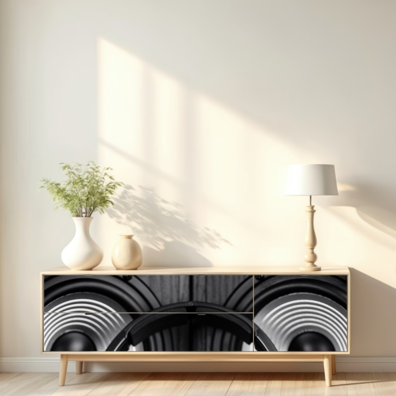 Naklejka repozycjonowalna monochromatyczne ujęcie audio ze słuchawkami i głośnikami – Wallissimo® Naklejka repozycjonowalna monochromatyczne ujęcie audio ze słuchawkami i głośnikami – Wallissimo®