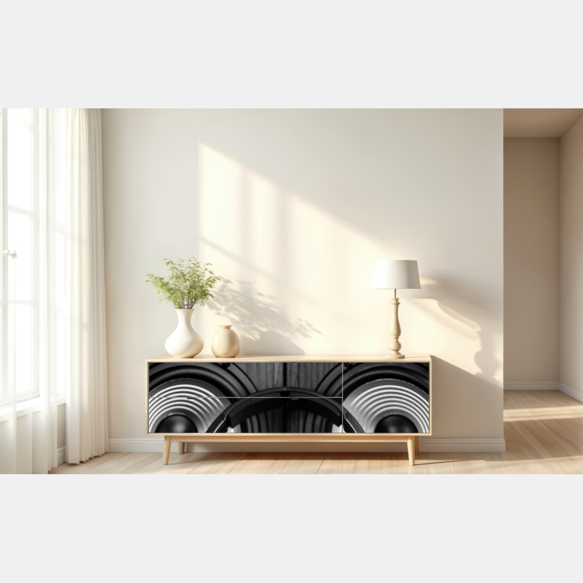 Naklejka repozycjonowalna monochromatyczne ujęcie audio ze słuchawkami i głośnikami – Wallissimo® Naklejka repozycjonowalna monochromatyczne ujęcie audio ze słuchawkami i głośnikami – Wallissimo®