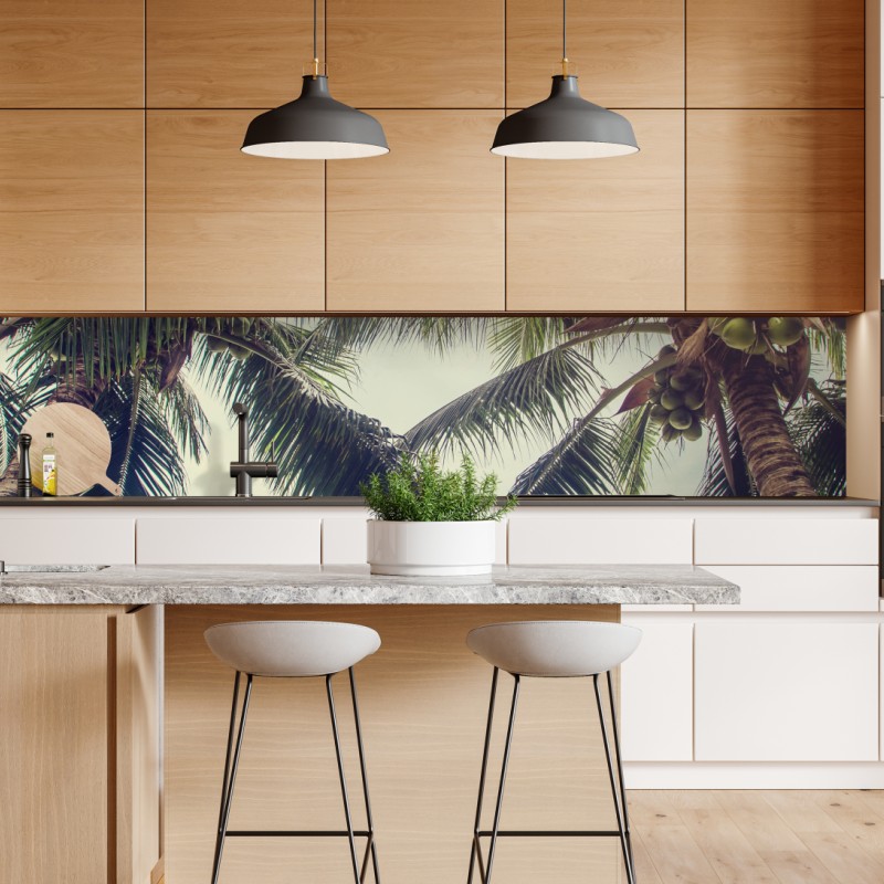 Naklejka repozycjonowalna tropikalny zachód słońca na plaży z koktajlem – Wallissimo®