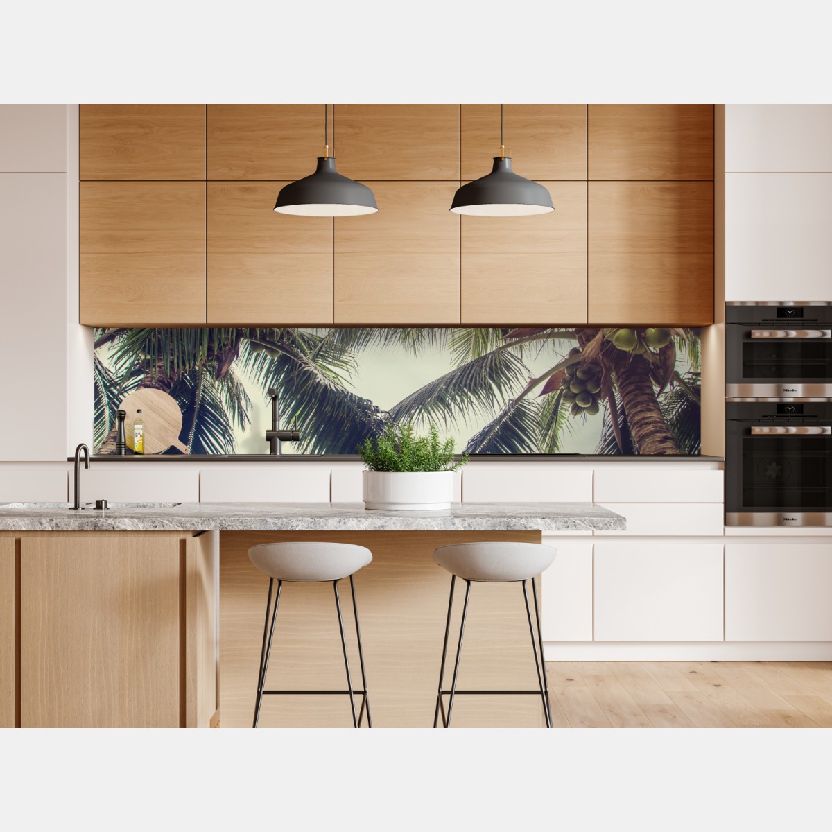 Naklejka repozycjonowalna tropikalne palmy kokosowe nad turkusowym morzem – Wallissimo® Naklejka repozycjonowalna tropikalne palmy kokosowe nad turkusowym morzem – Wallissimo®