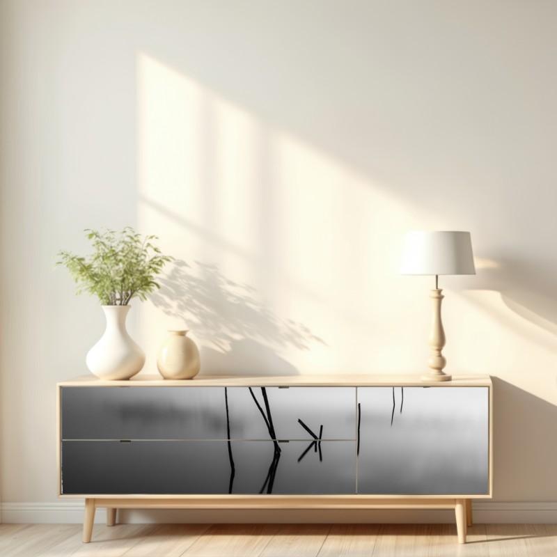 Naklejka repozycjonowalna spokojne monochromatyczne jezioro z odbiciami – Wallissimo® Naklejka repozycjonowalna spokojne monochromatyczne jezioro z odbiciami – Wallissimo®