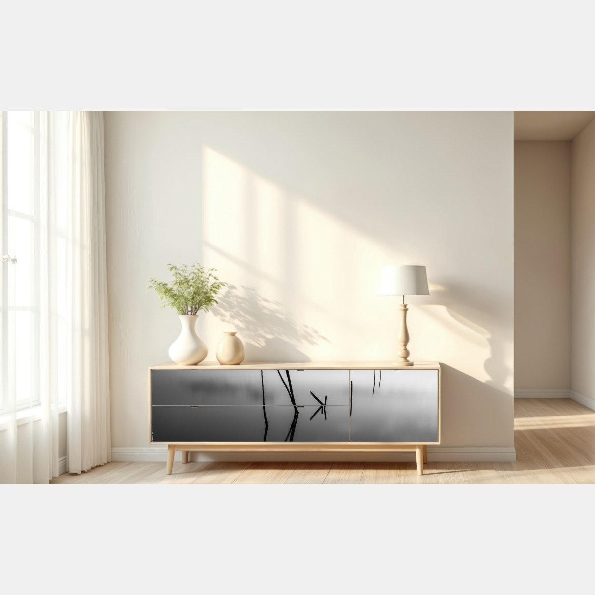 Naklejka repozycjonowalna spokojne monochromatyczne jezioro z odbiciami – Wallissimo® Naklejka repozycjonowalna spokojne monochromatyczne jezioro z odbiciami – Wallissimo®