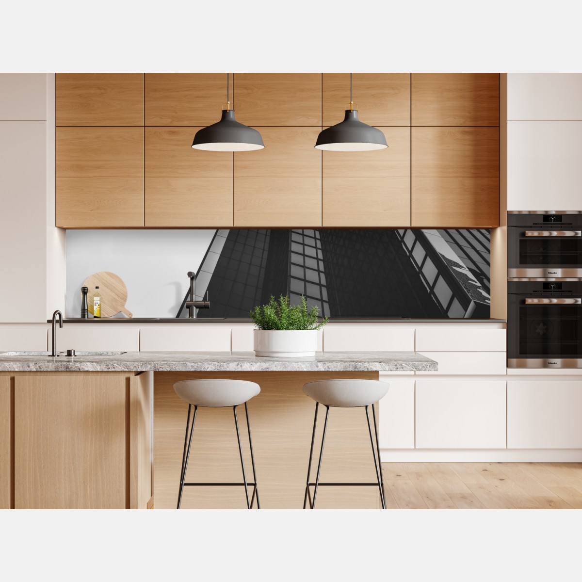 Naklejka repozycjonowalna monochromatyczny wieżowiec w perspektywie – Wallissimo® Naklejka repozycjonowalna monochromatyczny wieżowiec w perspektywie – Wallissimo®