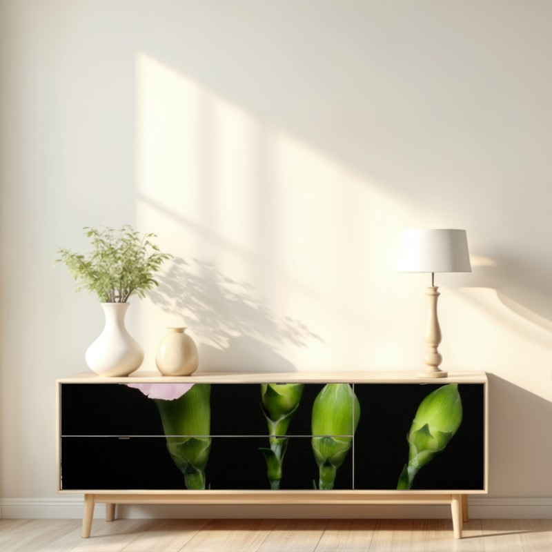 Naklejka repozycjonowalna różowe goździki na czarnym tle – Wallissimo® Naklejka repozycjonowalna różowe goździki na czarnym tle – Wallissimo®