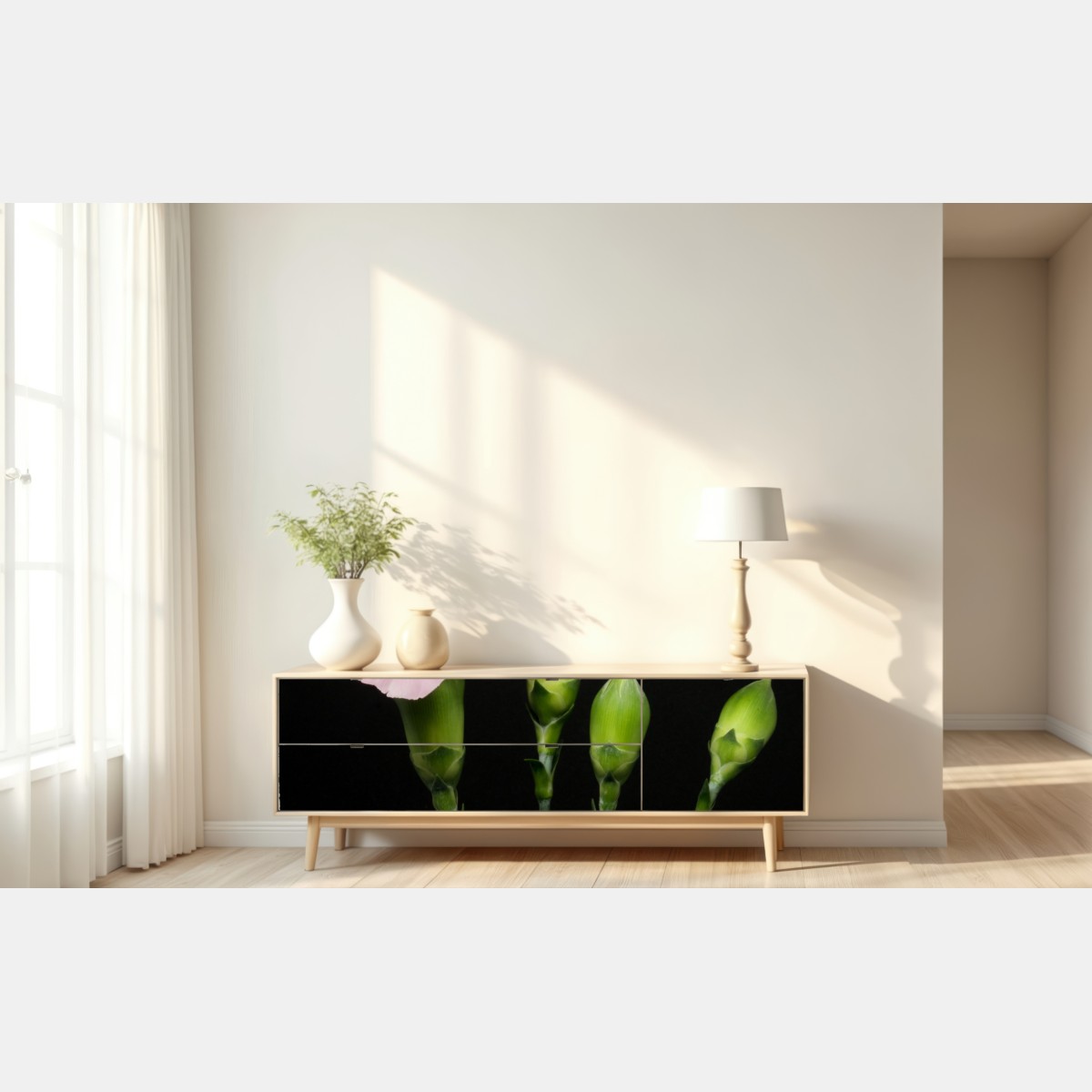 Naklejka repozycjonowalna różowe goździki na czarnym tle – Wallissimo® Naklejka repozycjonowalna różowe goździki na czarnym tle – Wallissimo®