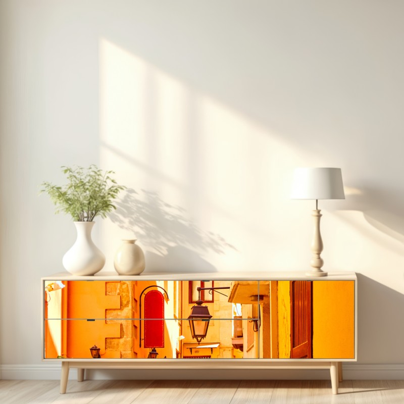 Naklejka repozycjonowalna słoneczna żółta uliczka w Rethymno, Kreta – Wallissimo® Naklejka repozycjonowalna słoneczna żółta uliczka w Rethymno, Kreta – Wallissimo®