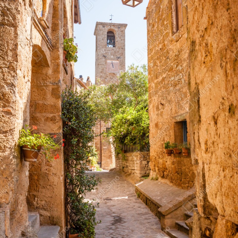 Naklejka repozycjonowalna słoneczna uliczka w Civita di Bagnoregio – Wallissimo® Naklejka repozycjonowalna słoneczna uliczka w Civita di Bagnoregio – Wallissimo®