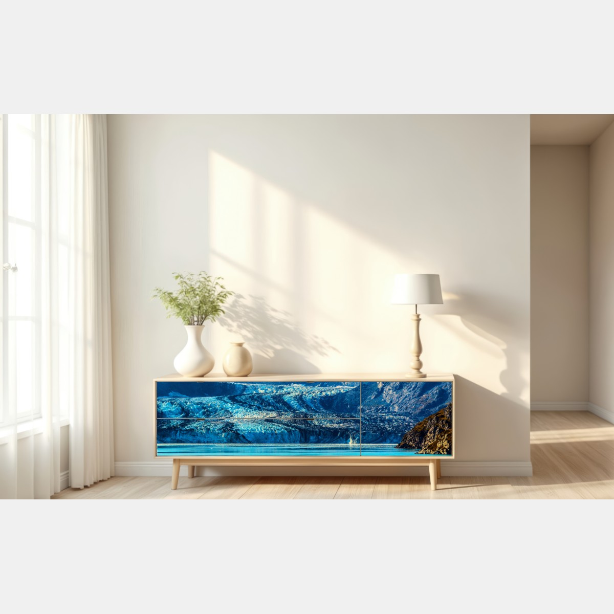 Naklejka repozycjonowalna majestatyczny alpejski lodowiec w odbiciu – Wallissimo® Naklejka repozycjonowalna majestatyczny alpejski lodowiec w odbiciu – Wallissimo®