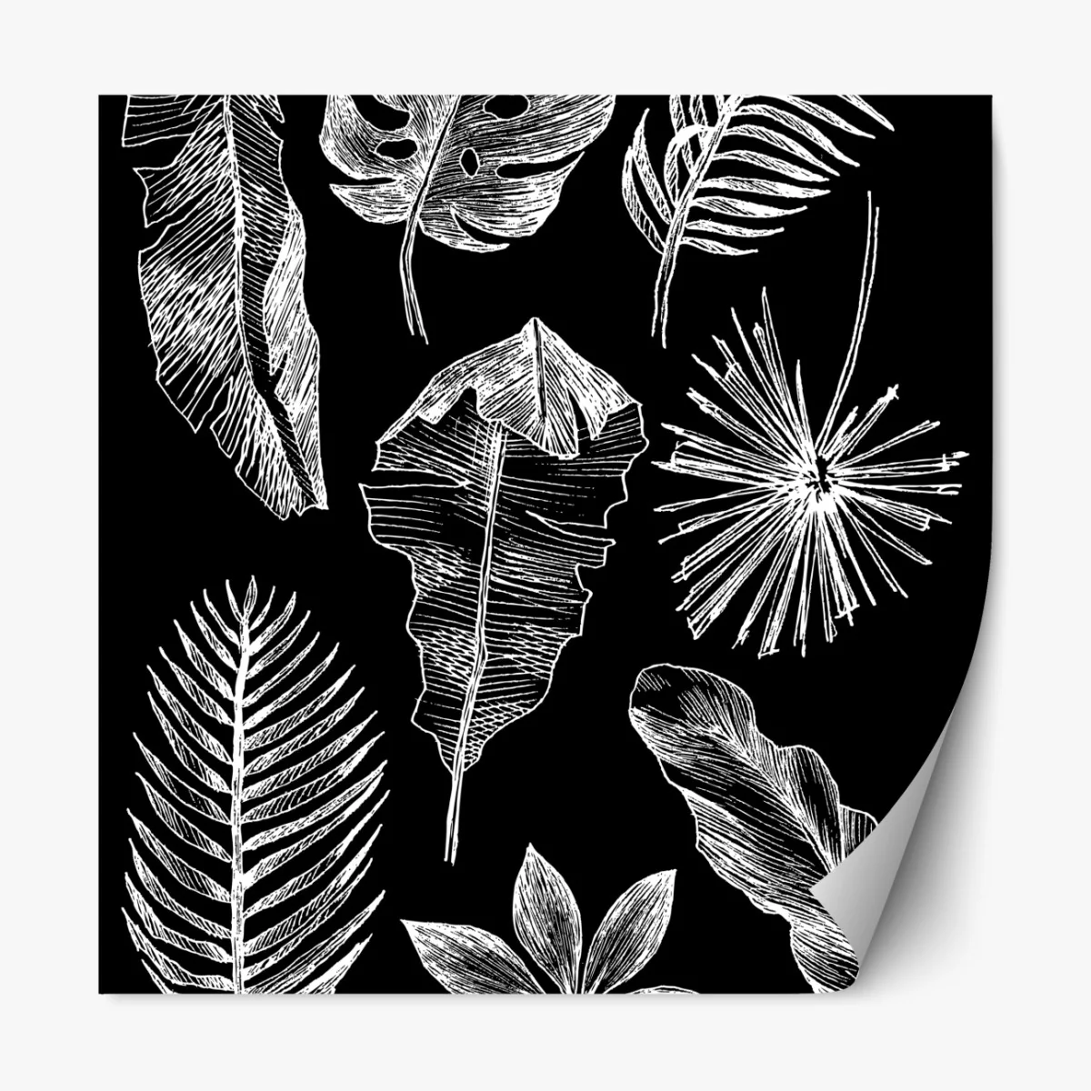 Naklejka repozycjonowalna monochromatyczna kompozycja liści – Wallissimo® Naklejka repozycjonowalna monochromatyczna kompozycja liści – Wallissimo®