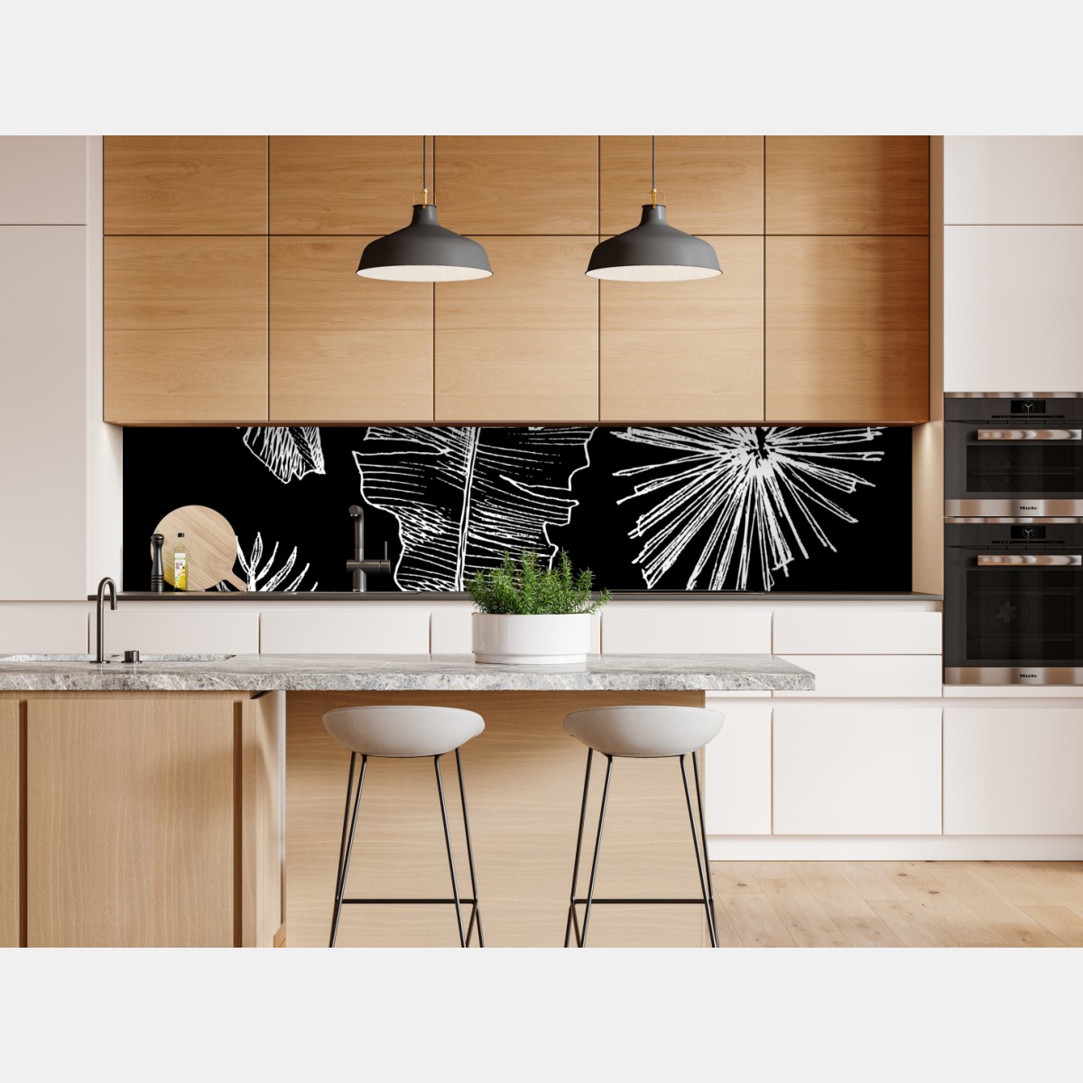 Naklejka repozycjonowalna monochromatyczna kompozycja liści – Wallissimo® Naklejka repozycjonowalna monochromatyczna kompozycja liści – Wallissimo®