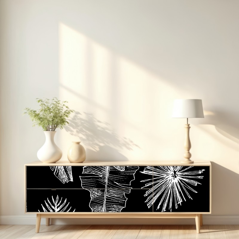 Naklejka repozycjonowalna monochromatyczna kompozycja liści – Wallissimo® Naklejka repozycjonowalna monochromatyczna kompozycja liści – Wallissimo®