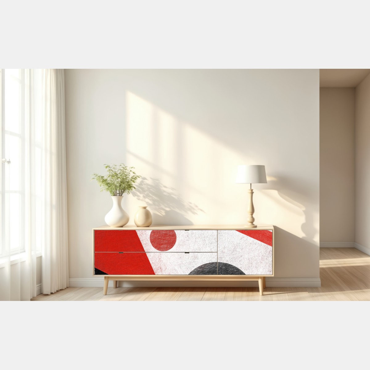 Naklejka repozycjonowalna geometryczna abstrakcja w czerwieni i czerni – Wallissimo® Naklejka repozycjonowalna geometryczna abstrakcja w czerwieni i czerni – Wallissimo®