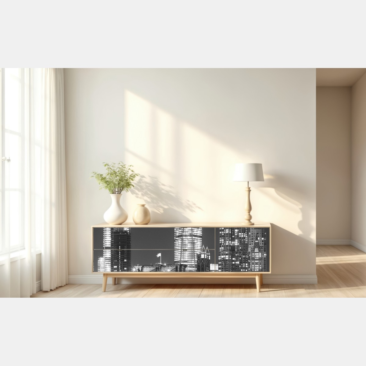 Naklejka repozycjonowalna most Brooklyński i panorama Manhattanu nocą – Wallissimo® Naklejka repozycjonowalna most Brooklyński i panorama Manhattanu nocą – Wallissimo®