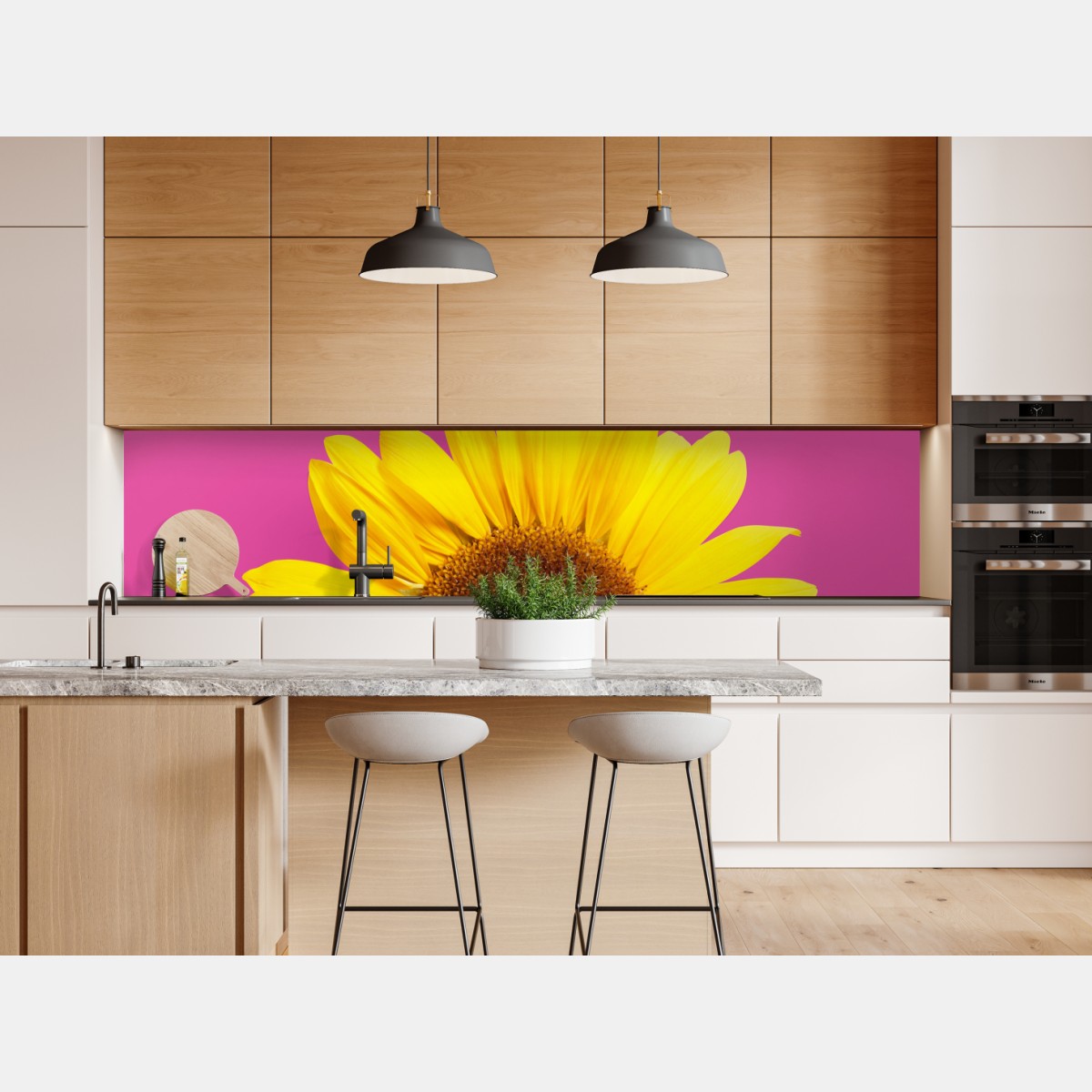 Naklejka repozycjonowalna jasny słonecznik na różowym tle – Wallissimo® Naklejka repozycjonowalna jasny słonecznik na różowym tle – Wallissimo®
