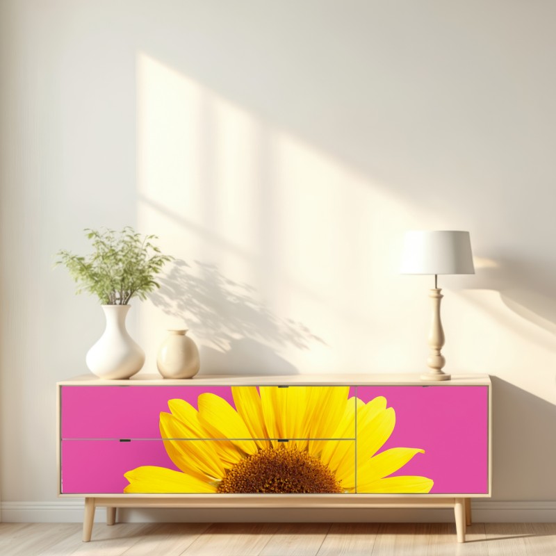 Naklejka repozycjonowalna jasny słonecznik na różowym tle – Wallissimo® Naklejka repozycjonowalna jasny słonecznik na różowym tle – Wallissimo®