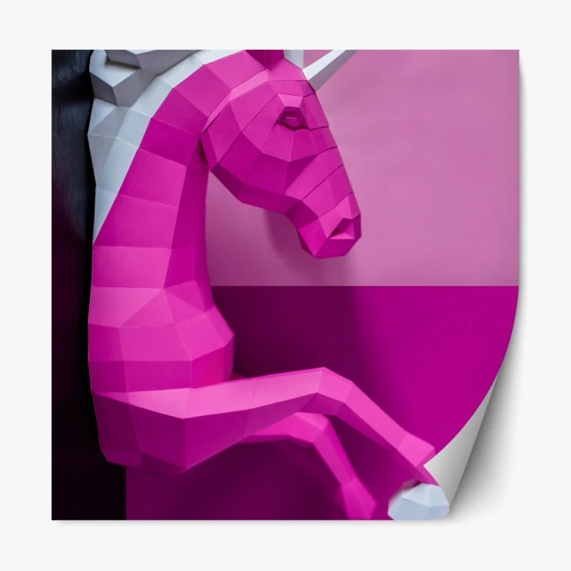 Naklejka repozycjonowalna różowy geometryczny jednorożec na ścianę