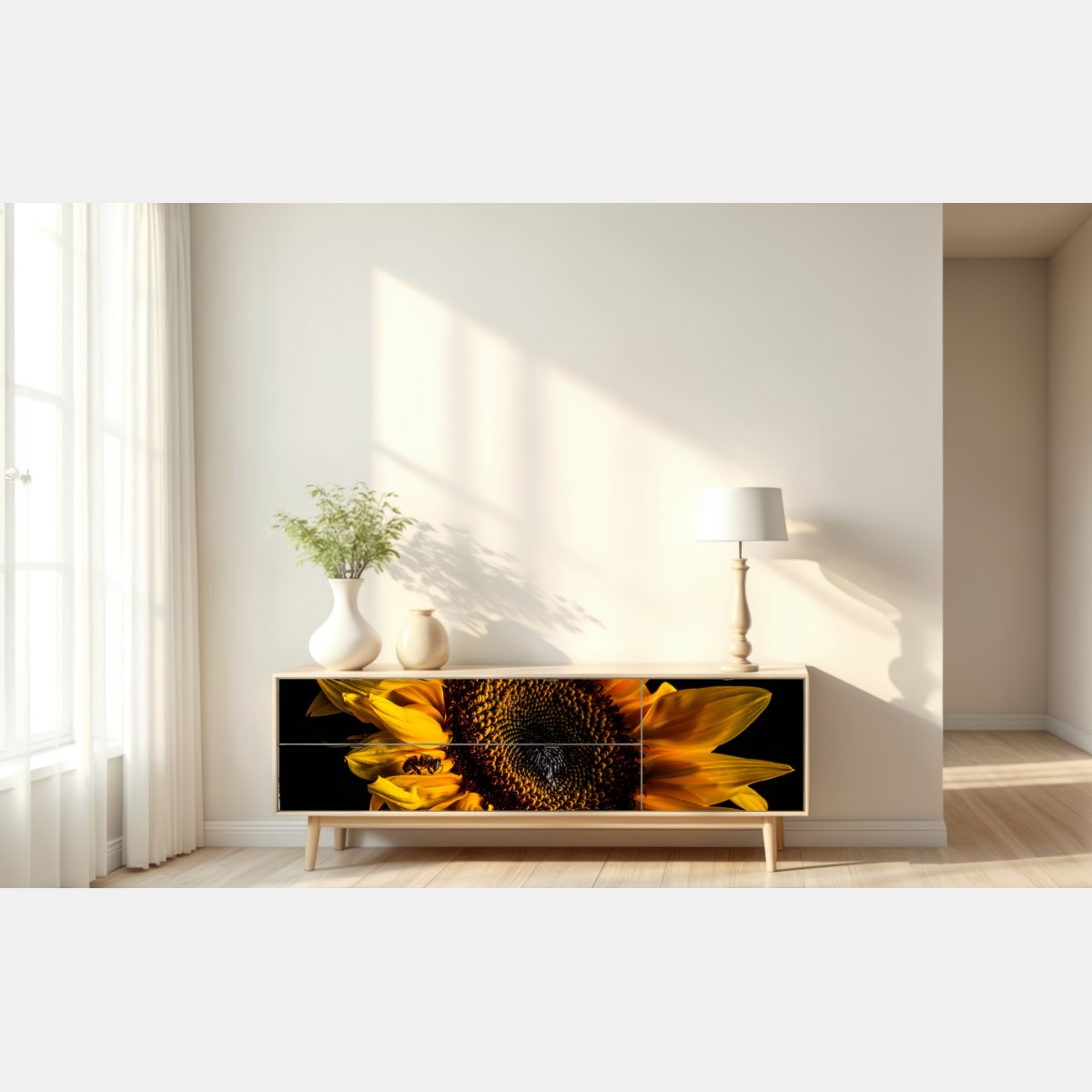 Naklejka repozycjonowalna złoty słonecznik w zbliżeniu – Wallissimo® Naklejka repozycjonowalna złoty słonecznik w zbliżeniu – Wallissimo®