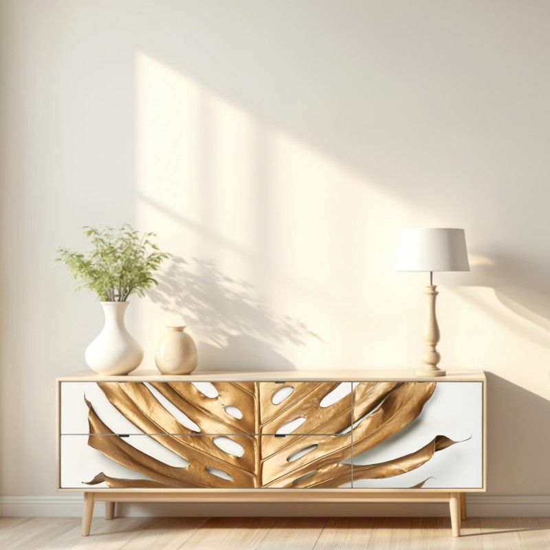 Naklejka repozycjonowalna złoty liść monstera na białym tle – Wallissimo® Naklejka repozycjonowalna złoty liść monstera na białym tle – Wallissimo®