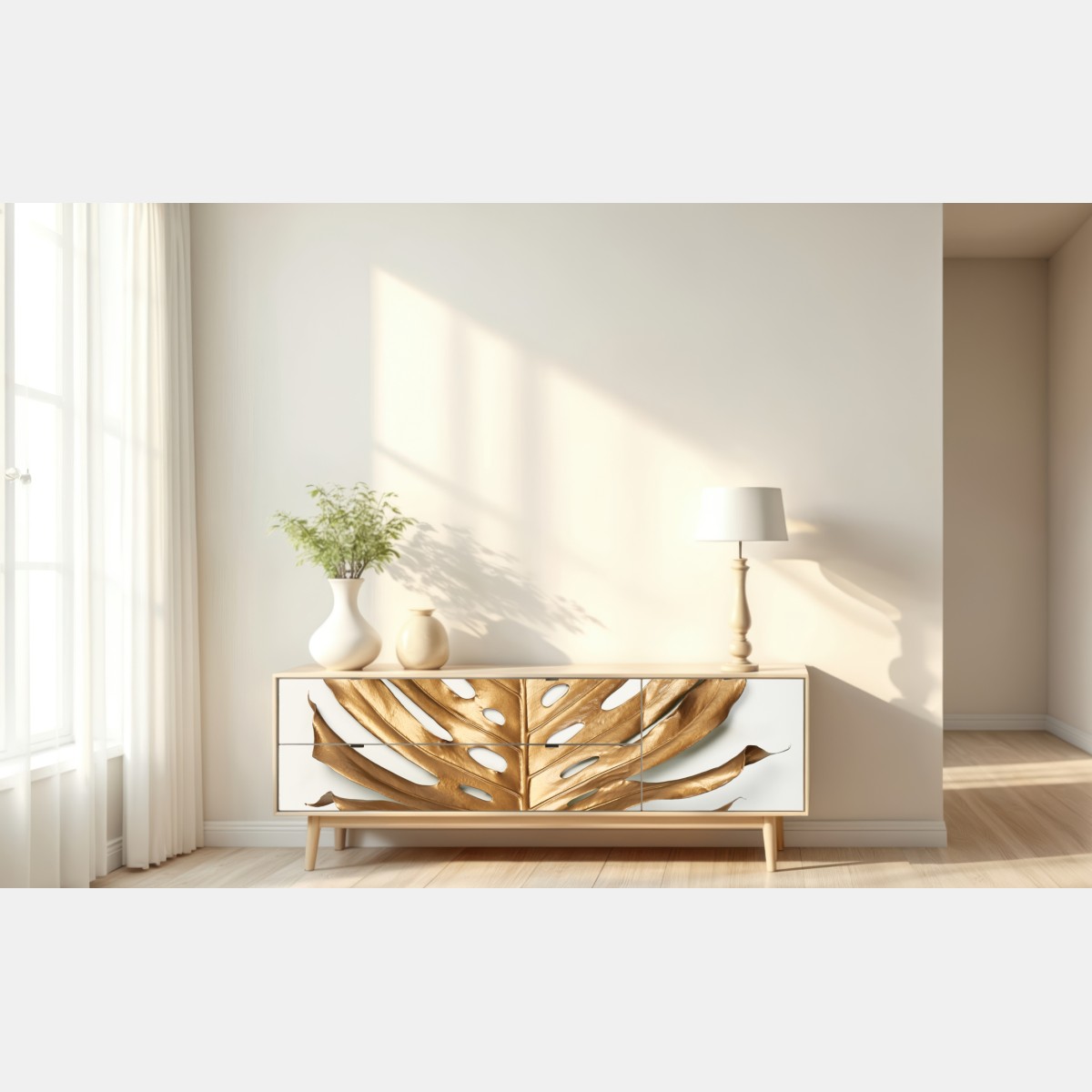 Naklejka repozycjonowalna złoty liść monstera na białym tle – Wallissimo® Naklejka repozycjonowalna złoty liść monstera na białym tle – Wallissimo®