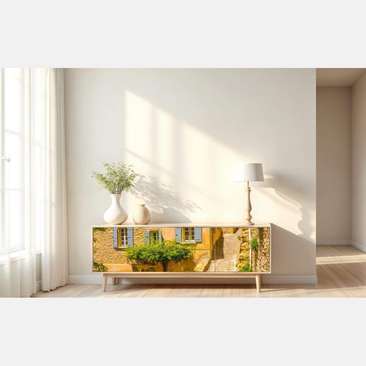 Naklejka repozycjonowalna słoneczna kamienna uliczka – Wallissimo® Naklejka repozycjonowalna słoneczna kamienna uliczka – Wallissimo®