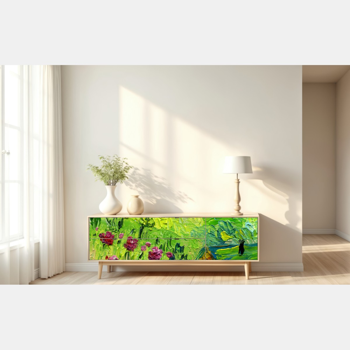 Naklejka repozycjonowalna łąka piwonii wiosenna — impasto kwiatowy obraz – Wallissimo® Naklejka repozycjonowalna łąka piwonii wiosenna — impasto kwiatowy obraz – Wallissimo®