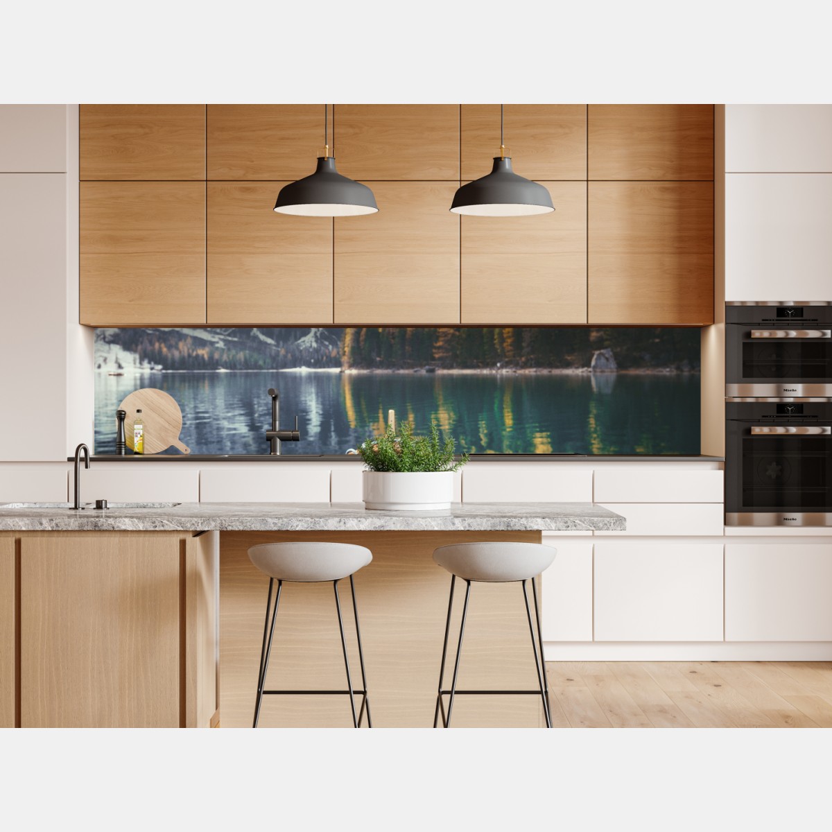 Naklejka repozycjonowalna wschód słońca nad Lago di Braies – Wallissimo® Naklejka repozycjonowalna wschód słońca nad Lago di Braies – Wallissimo®