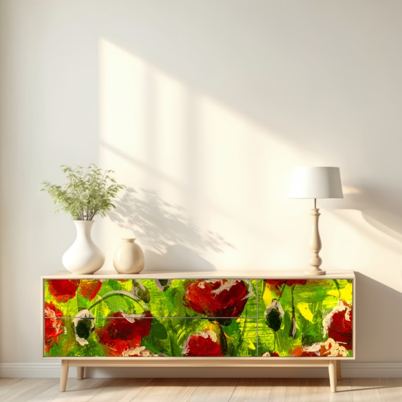 Naklejka repozycjonowalna pole czerwonych maków – Wallissimo® Naklejka repozycjonowalna pole czerwonych maków – Wallissimo®