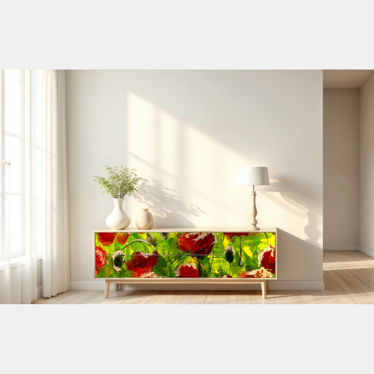 Naklejka repozycjonowalna pole czerwonych maków – Wallissimo® Naklejka repozycjonowalna pole czerwonych maków – Wallissimo®