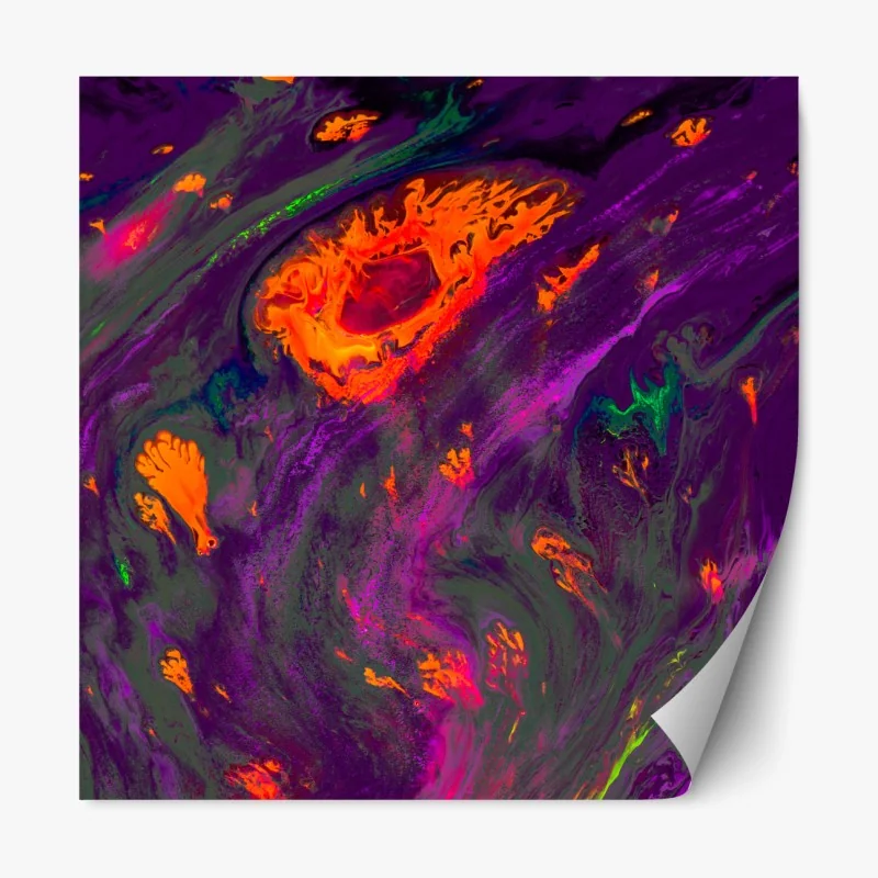 Naklejka repozycjonowalna tradycyjna ebru abstrakcja w purpurze i pomarańczy