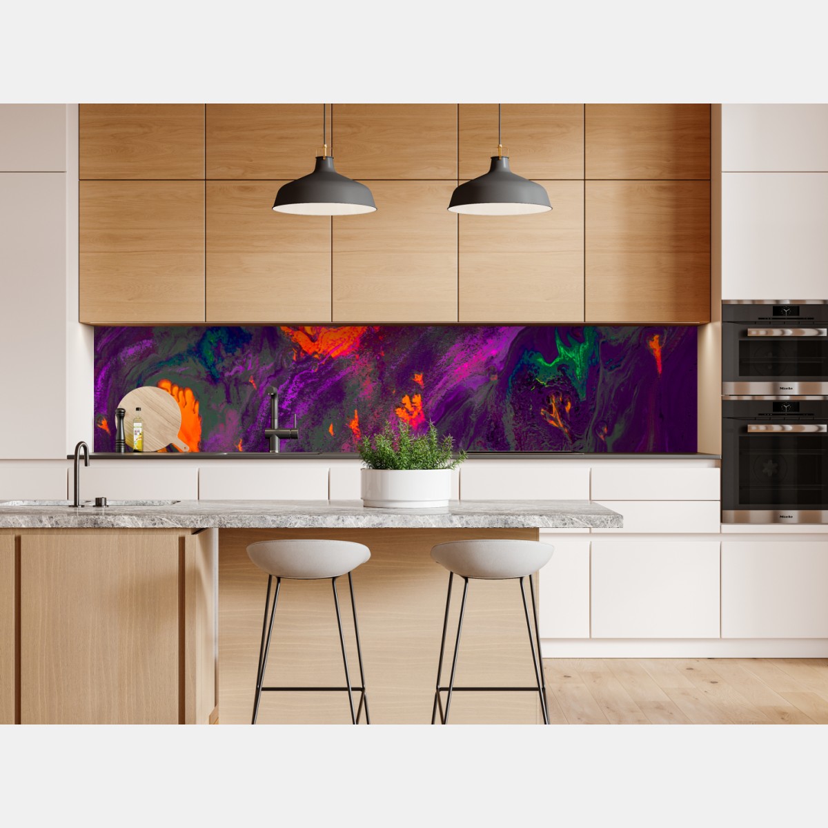 Naklejka repozycjonowalna tradycyjna ebru abstrakcja w purpurze i pomarańczy – Wallissimo® Naklejka repozycjonowalna tradycyjna ebru abstrakcja w purpurze i pomarańczy – Wallissimo®