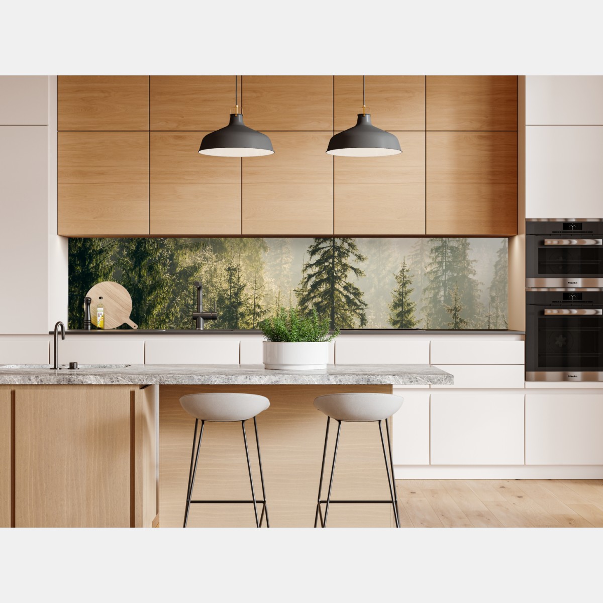 Naklejka repozycjonowalna mglisty świerkowy las w porannym świetle – Wallissimo® Naklejka repozycjonowalna mglisty świerkowy las w porannym świetle – Wallissimo®