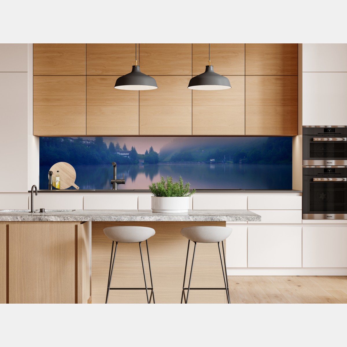 Naklejka repozycjonowalna mglisty górski poranek nad jeziorem – Wallissimo® Naklejka repozycjonowalna mglisty górski poranek nad jeziorem – Wallissimo®