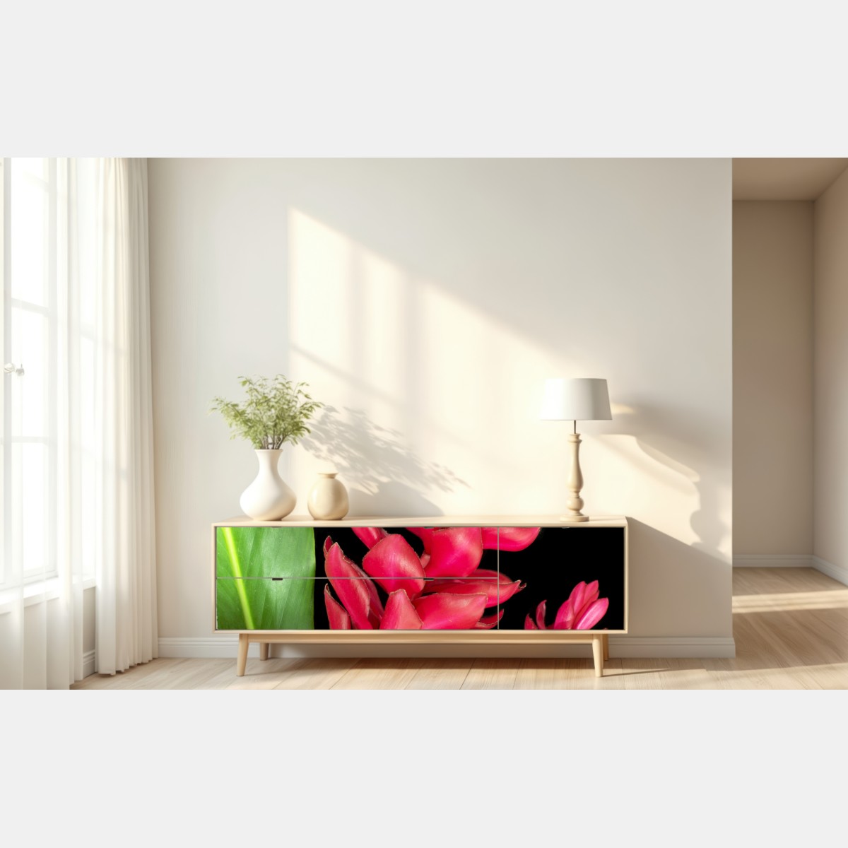 Naklejka repozycjonowalna żywy kwiat ognia na czarnym tle – Wallissimo® Naklejka repozycjonowalna żywy kwiat ognia na czarnym tle – Wallissimo®