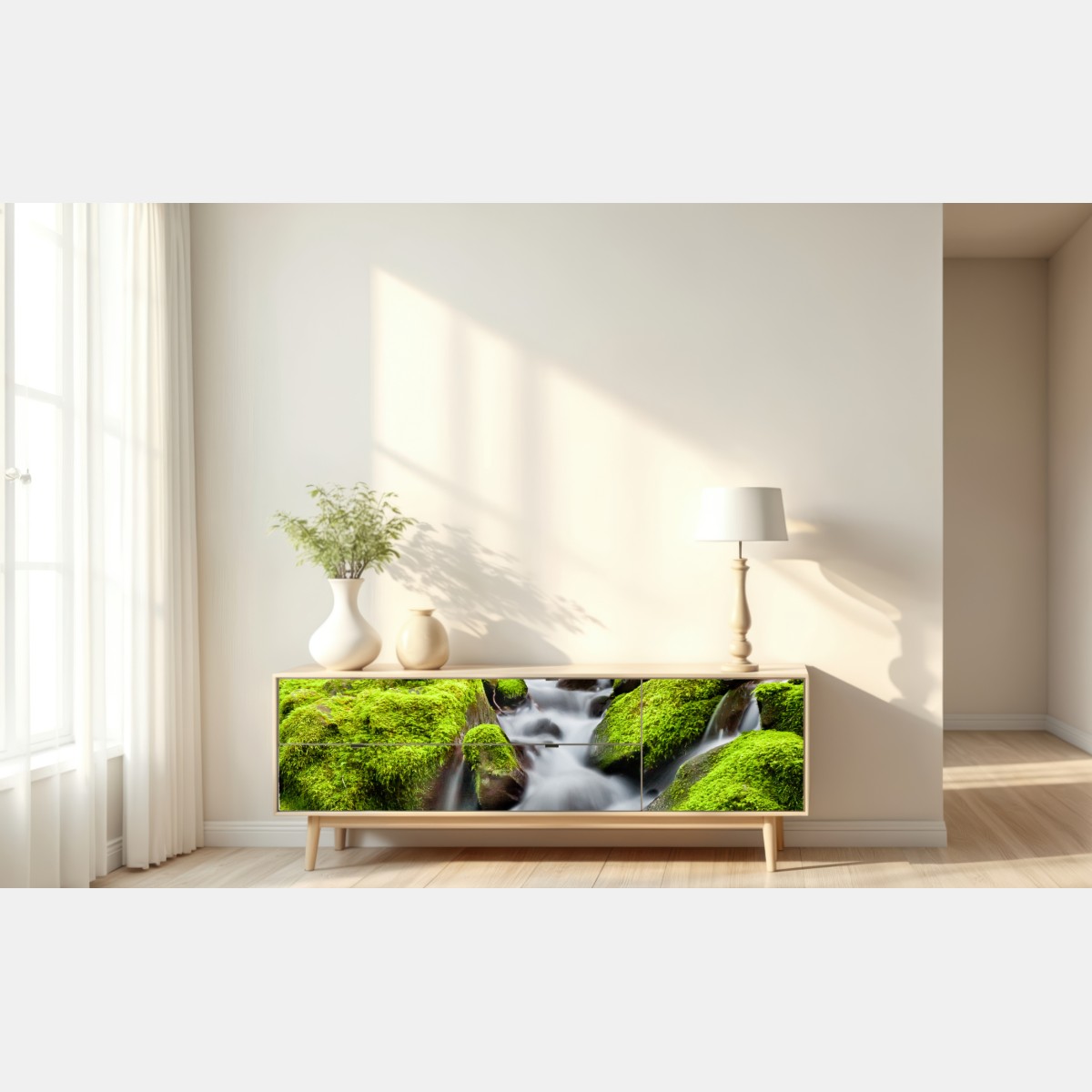 Naklejka repozycjonowalna mechowy strumień przy Sol Duc Falls – Wallissimo® Naklejka repozycjonowalna mechowy strumień przy Sol Duc Falls – Wallissimo®