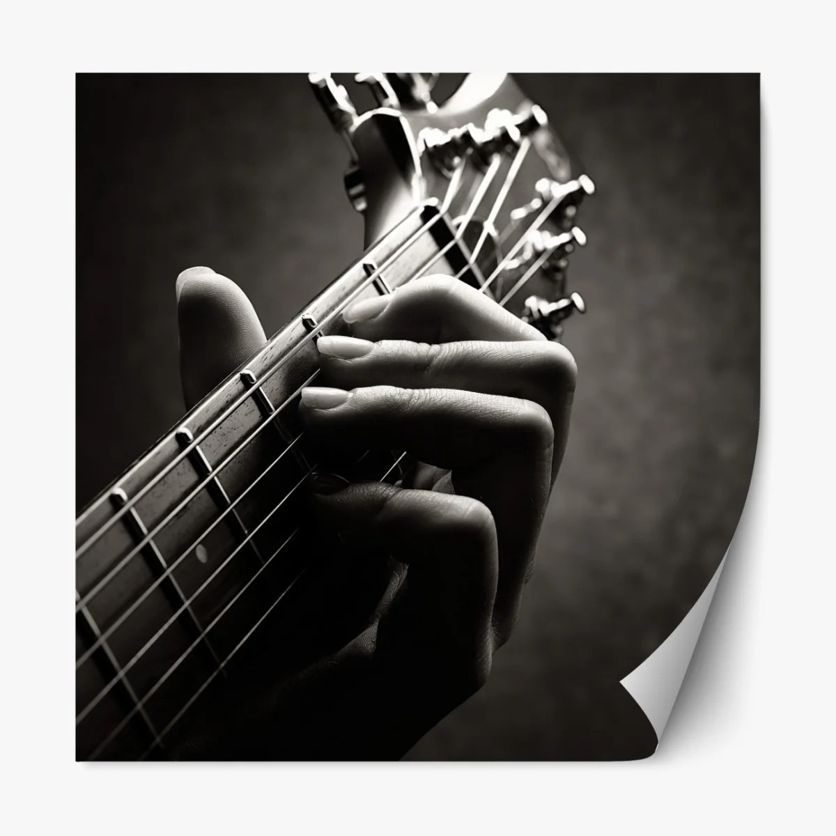 Naklejka repozycjonowalna zbliżenie dłoni gitarzysty na gryfie – Wallissimo® Naklejka repozycjonowalna zbliżenie dłoni gitarzysty na gryfie – Wallissimo®