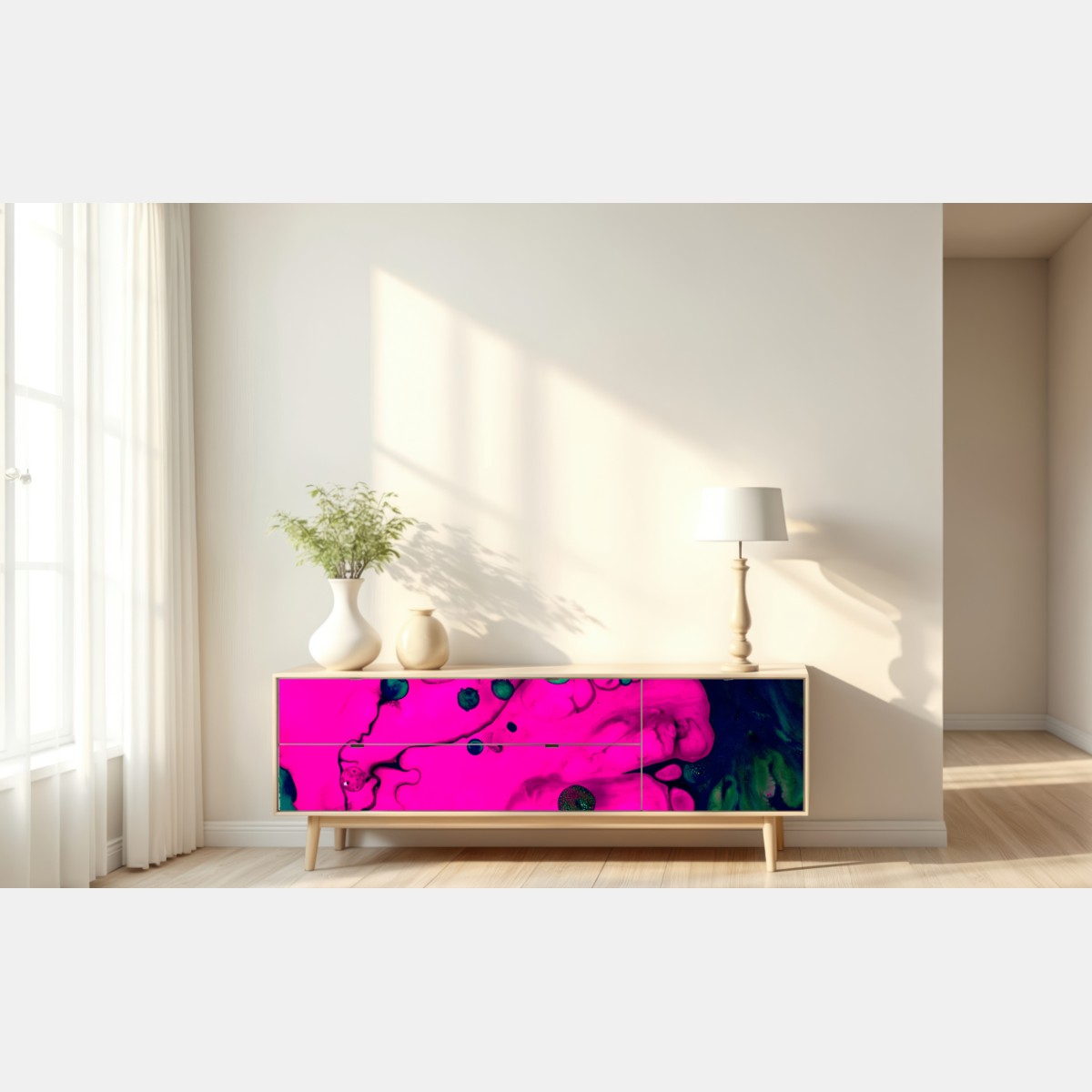 Naklejka repozycjonowalna neonowa różowa abstrakcja płynna – Wallissimo® Naklejka repozycjonowalna neonowa różowa abstrakcja płynna – Wallissimo®