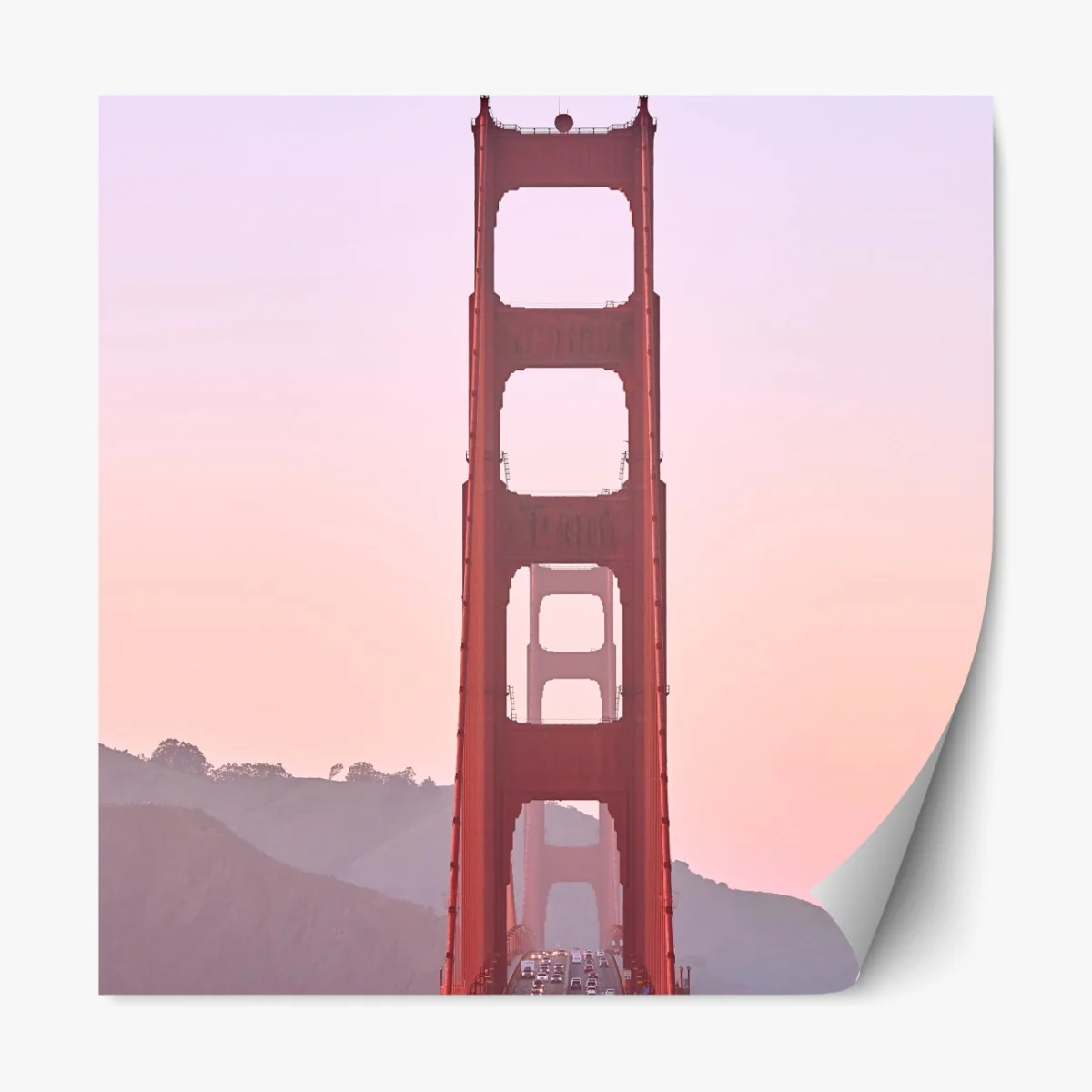 Naklejka repozycjonowalna Golden Gate o pastelowym zachodzie słońca – Wallissimo® Naklejka repozycjonowalna Golden Gate o pastelowym zachodzie słońca – Wallissimo®