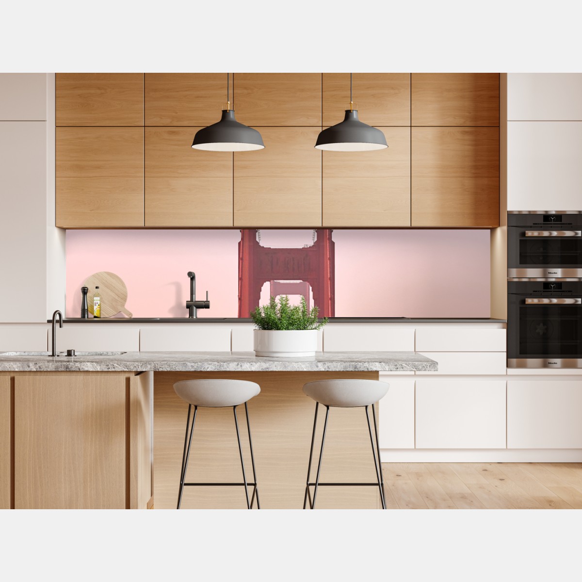 Naklejka repozycjonowalna Golden Gate o pastelowym zachodzie słońca – Wallissimo® Naklejka repozycjonowalna Golden Gate o pastelowym zachodzie słońca – Wallissimo®