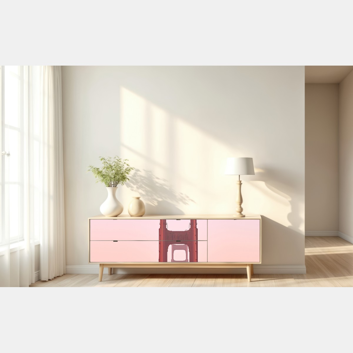 Naklejka repozycjonowalna Golden Gate o pastelowym zachodzie słońca – Wallissimo® Naklejka repozycjonowalna Golden Gate o pastelowym zachodzie słońca – Wallissimo®