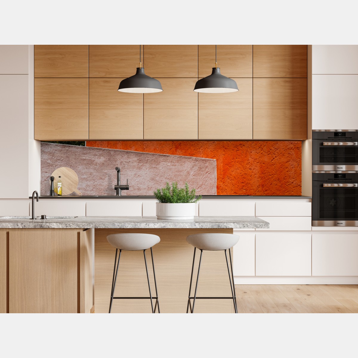 Naklejka repozycjonowalna odważna geometryczna elewacja w pomarańczy i turkusie – Wallissimo® Naklejka repozycjonowalna odważna geometryczna elewacja w pomarańczy i turkusie – Wallissimo®