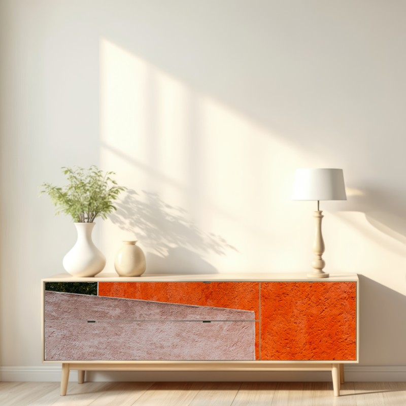 Naklejka repozycjonowalna odważna geometryczna elewacja w pomarańczy i turkusie – Wallissimo® Naklejka repozycjonowalna odważna geometryczna elewacja w pomarańczy i turkusie – Wallissimo®