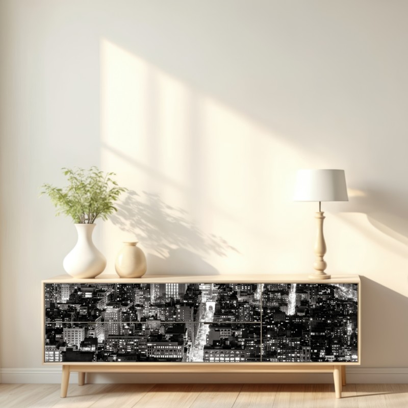 Naklejka repozycjonowalna monochromatyczna panorama miasta nocą – Wallissimo® Naklejka repozycjonowalna monochromatyczna panorama miasta nocą – Wallissimo®