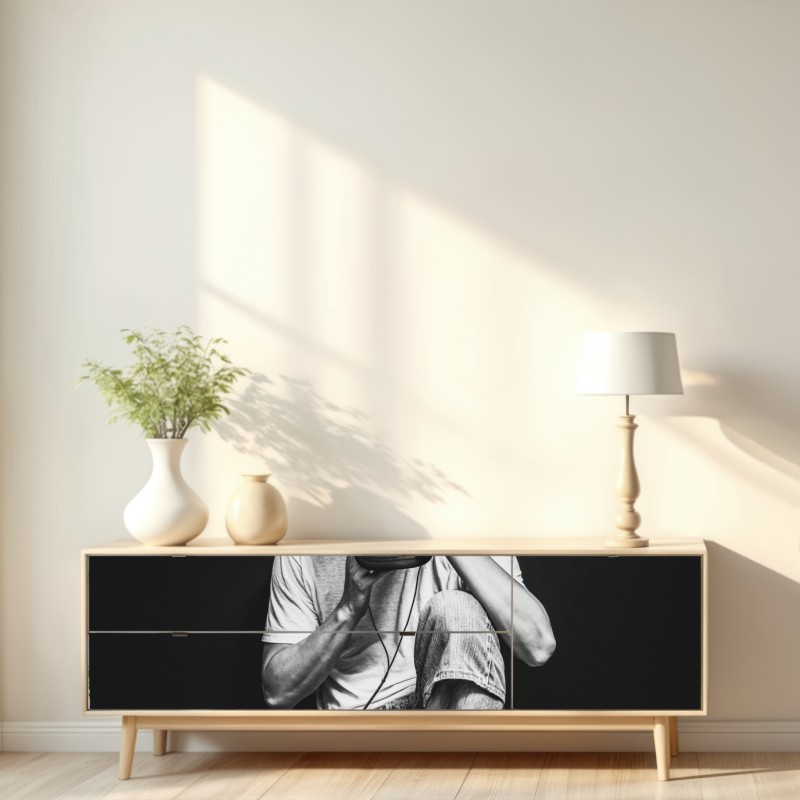 Naklejka repozycjonowalna introwertyczny muzyk przy klawiaturze – Wallissimo® Naklejka repozycjonowalna introwertyczny muzyk przy klawiaturze – Wallissimo®